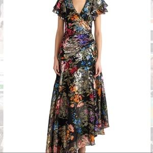 Shoshanna Midnight Roxana Asymmetrical Silk-blend dress